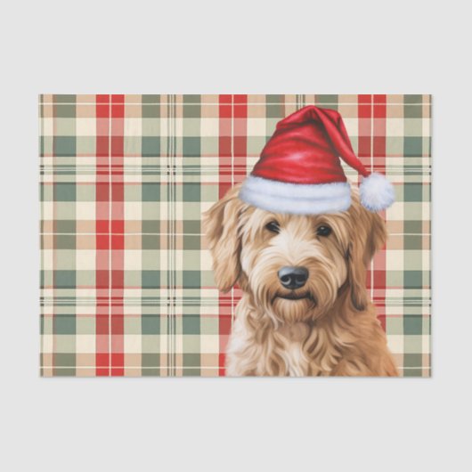 Feestelijke Green Plaid Goldendoodle Hond Kerstmis Tissuepapier (Voorkant)