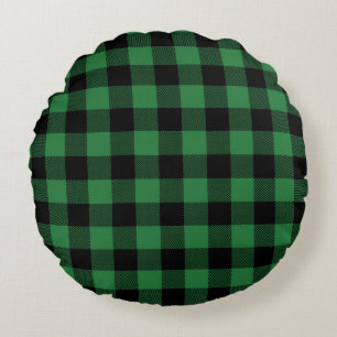 Feestelijke Green Plaid Pattern Holiday Rond Kussen