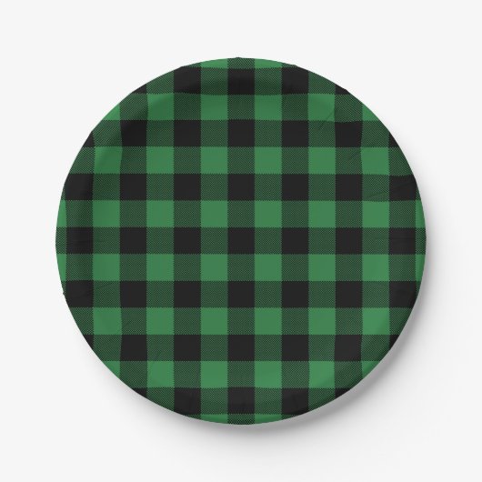 Feestelijke Green Plaid Pattern Vakantiepapier Bor Papieren Bordje (Voorkant)