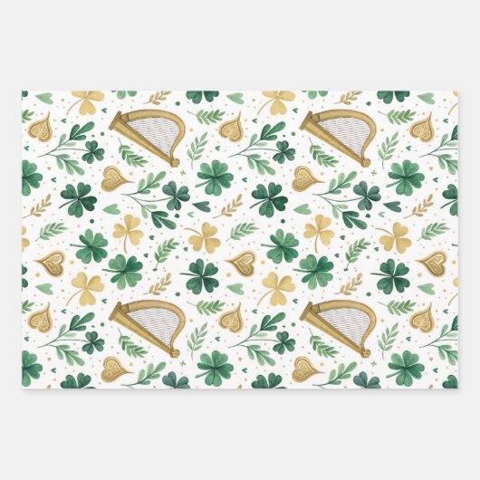 Feestelijke Green Shamrocks St. Patricks Day set v Inpakpapier Vel (Voorkant 3)