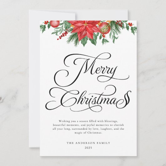 Feestelijke Greenery Script Typografie Vrolijk Ker Feestdagenkaart (Voorkant)