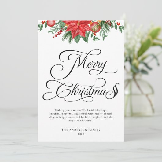 Feestelijke Greenery Script Typografie Vrolijk Ker Feestdagenkaart (Staand voorkant)