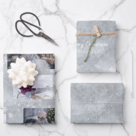 Feestelijke grijze foto sneeuwvlok Kerstschrift Inpakpapier Vel