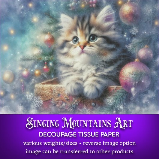 Feestelijke grillige kerstboom kat decoupage tissuepapier