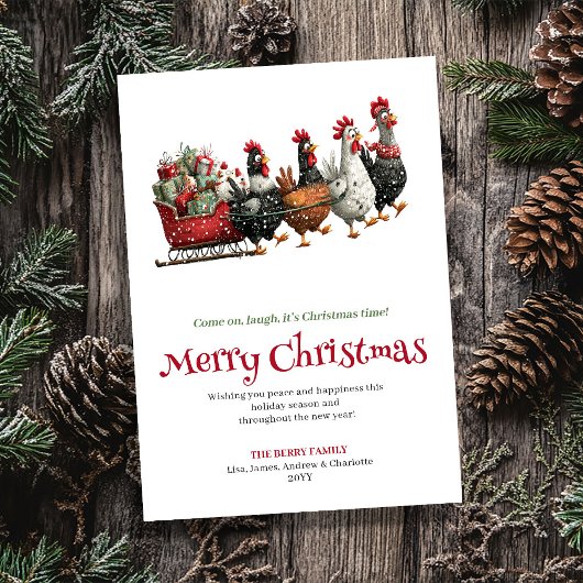 Feestelijke grillige kippen Kerstkaart
