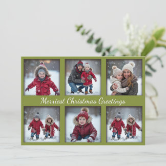 Feestelijke Groen 6-Foto Kerstgroeten | Familie Feestdagenkaart