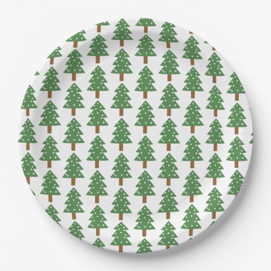 Feestelijke Groen Bruin Kerstbomen Patroon Papieren Bordje (Voorkant)
