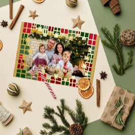 Feestelijke Groen & Goud Cadeau Persoonlijke Foto  Folie Feestdagenkaart