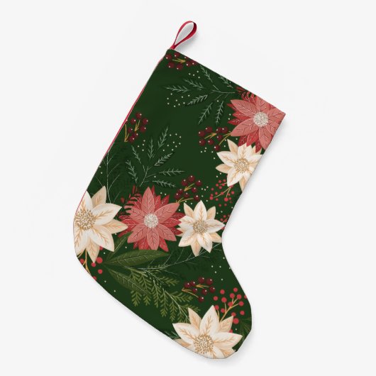 Feestelijke Groen Rood Geel Poinsettia Vakantie Kleine Kerstsok (Voorkant (Hangend))