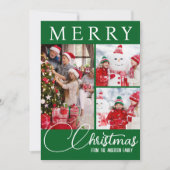 Feestelijke Groen & Wit Vrolijk Kerstfeest Drie Fo Feestdagenkaart (Voorkant)