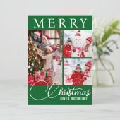 Feestelijke Groen & Wit Vrolijk Kerstfeest Drie Fo Feestdagenkaart (Staand voorkant)