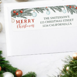 Feestelijke groenblijvende rode bessen Waterverf k Etiket