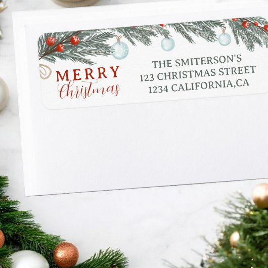 Feestelijke groenblijvende rode bessen Waterverf k Etiket