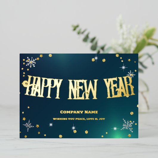 Feestelijke groene 2024 Bedrijf Rode Lint Folie Feestdagenkaart (Staand Voorkant)