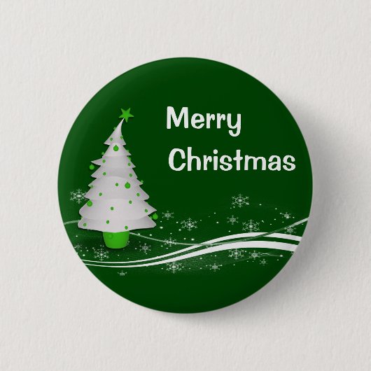 Feestelijke groene achtergrond & witte kerstboom ronde button 5,7 cm (Voorkant)