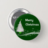 Feestelijke groene achtergrond & witte kerstboom ronde button 5,7 cm (Voorkant /achterkant)