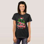 Feestelijke Groene Alien Waving Merry 2023 Kerstmi T-shirt (Voorkant volledig)