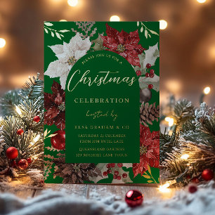 Feestelijke Groene Bedrijfs Kerstfeest Goud Folie Uitnodiging