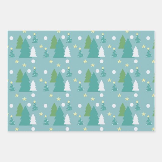 Feestelijke Groene & Blauwe Kerstbomen Inpakpapier Vel (Voorkant)
