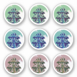 Feestelijke groene blauwe versierde kerstboom sticker
