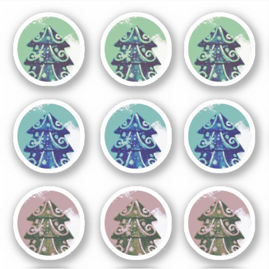 Feestelijke groene blauwe versierde kerstboom sticker (Voorkant)