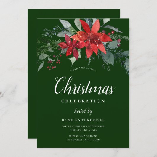 Feestelijke Groene Bloemen Kerstfeest Kaart (Voorkant / Achterkant)