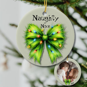 Feestelijke groene booglampen stout of mooie foto keramisch ornament