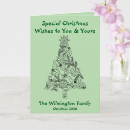 Feestelijke groene boom familie kerst vouwen kaart
