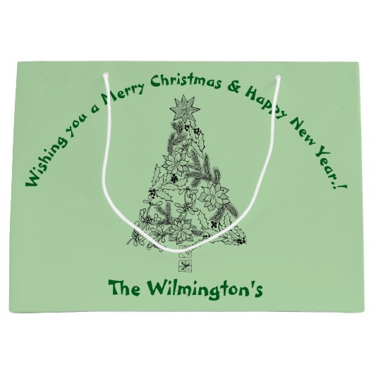 Feestelijke groene boom groot cadeauzakje (Voorkant)