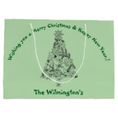 Feestelijke groene boom groot cadeauzakje (Achterkant)