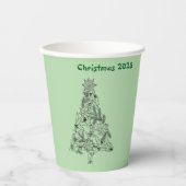 Feestelijke Groene Boom Kerstfeest Papieren Bekers (Voorkant)