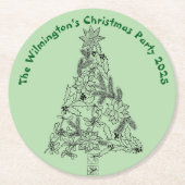 Feestelijke Groene Boom Kerstfeest Ronde Kartonnen Onderzetter (Voorkant)