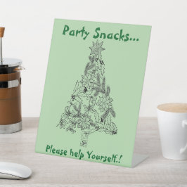 Feestelijke groene boom kerstfeest snacks reclamebord met voetstuk