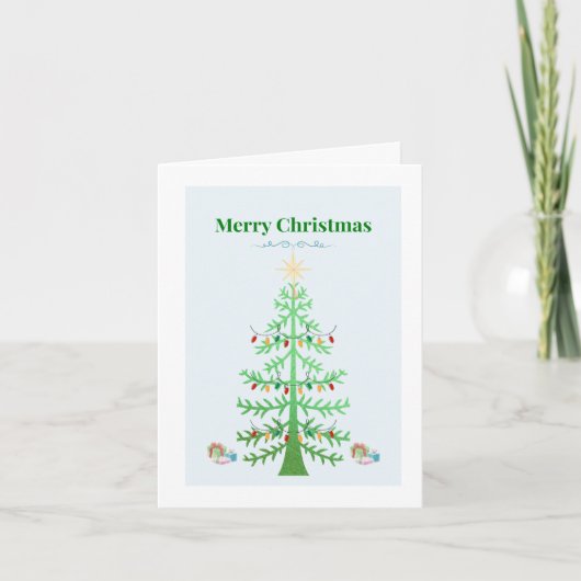 Feestelijke groene boom met kerstverlichting kaart (Voorkant)