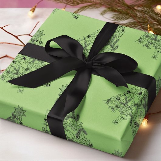 Feestelijke Groene Boom op Pistache Kerstmis Cadeaupapier