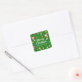 Feestelijke Groene Candy Cane Patroon Vrolijk Kers Vierkante Sticker (Envelop)