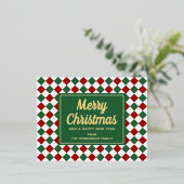 Feestelijke Groene Check Vrolijk Kerstgoud Folie Feestdagen Briefkaart (Staand Voorkant)