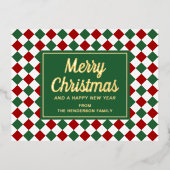 Feestelijke Groene Check Vrolijk Kerstgoud Folie Feestdagen Briefkaart (Voorkant)
