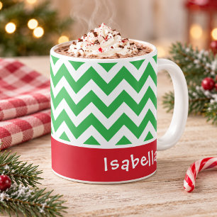 Feestelijke Groene Chevron Kerstmis Aangepaste Naa Koffiemok