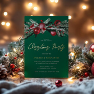 Feestelijke Groene Corporate Christmas Party Gold Folie Uitnodiging