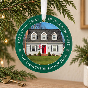 Feestelijke groene eerste kerst in ons nieuwe huis ornament