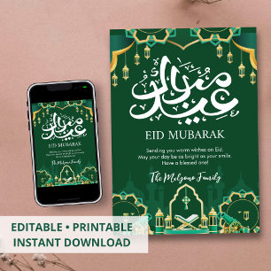 Feestelijke groene Eid Mubarak kaart met kanon