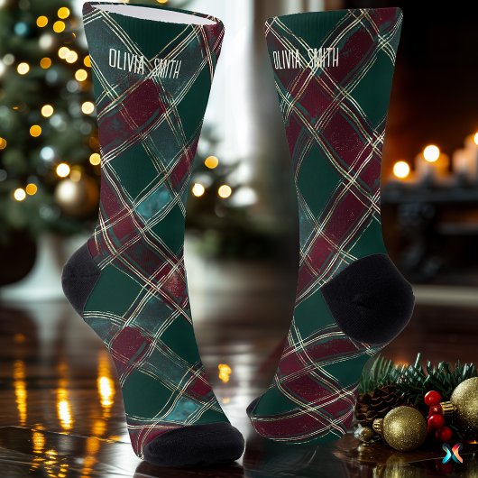 Feestelijke Groene en Bourgondische Kerst Plakken  Sokken