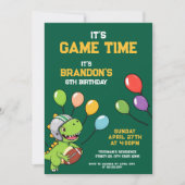 Feestelijke Groene en Gele Dinosaurus Kids Verjaar Kaart (Voorkant)