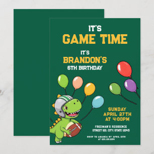 Feestelijke Groene en Gele Dinosaurus Kids Verjaar Kaart