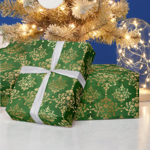 Feestelijke groene en gouden folie winter kerst da cadeaupapier
