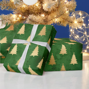 Feestelijke groene en gouden folie winterkerstboom cadeaupapier