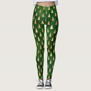 Feestelijke groene en gouden folie winterkerstboom leggings