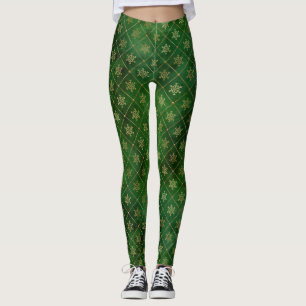 Feestelijke groene en gouden folie wintervlokken leggings