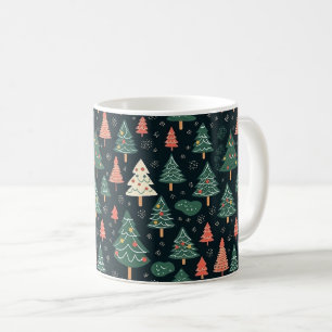Feestelijke groene en koraalrode kerstboompatroon koffiemok